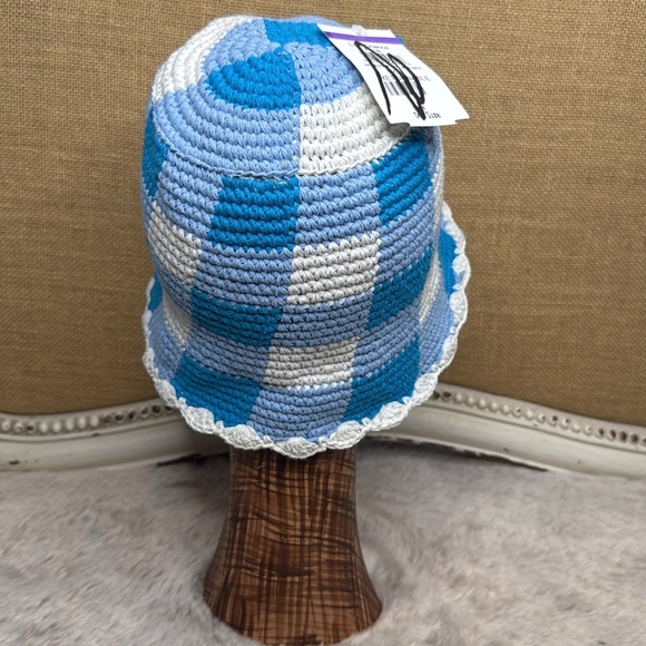 BP. | Gingham Knit Bucket Hat in Blue/Cream, NWT - Picture 8 of 10